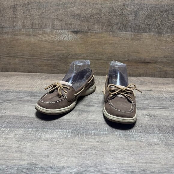 Sperry Angelfish Brown Leather Plaid Accent Boat Shoes Women's Size 7 - Picture 1 of 7